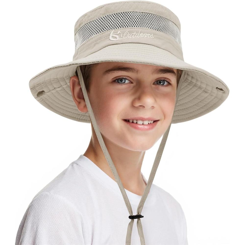 imageKids Sun hat for Girls Boys Outdoor Breathable Sun Protection UPF 50 Cap Wide Brim Summer Beach Bucket hatLight Beige