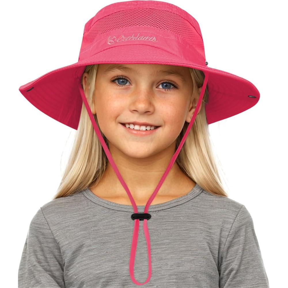 imageKids Sun hat for Girls Boys Outdoor Breathable Sun Protection UPF 50 Cap Wide Brim Summer Beach Bucket hatWatermelon Red