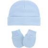 imageAmerican Trends Baby Beanies for Boys Girls Newborn Infant Hat with Mittens Cute Cotton Hospital Hats for 06 MonthsA 4 Pack White  Light Blue  Navy  Gray