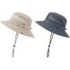 imageKids Sun hat for Girls Boys Outdoor Breathable Sun Protection UPF 50 Cap Wide Brim Summer Beach Bucket hat2 Pack Dark Grey  Light Beige