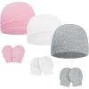 imageAmerican Trends Baby Beanies for Boys Girls Newborn Infant Hat with Mittens Cute Cotton Hospital Hats for 06 MonthsA 3 Pack Pink  White  Gray