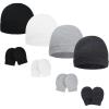 imageAmerican Trends Baby Beanies for Boys Girls Newborn Infant Hat with Mittens Cute Cotton Hospital Hats for 06 MonthsA 4 Pack Black  White  Gray  Dark Gray