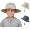 imageKids Sun hat for Girls Boys Outdoor Breathable Sun Protection UPF 50 Cap Wide Brim Summer Beach Bucket hat2 Pack Dark Grey  Light Beige