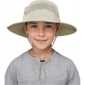 imageKids Sun hat for Girls Boys Outdoor Breathable Sun Protection UPF 50 Cap Wide Brim Summer Beach Bucket hatBeige