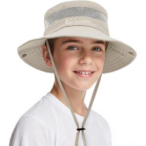 imageKids Sun hat for Girls Boys Outdoor Breathable Sun Protection UPF 50 Cap Wide Brim Summer Beach Bucket hatLight Beige