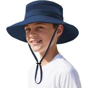 imageKids Sun hat for Girls Boys Outdoor Breathable Sun Protection UPF 50 Cap Wide Brim Summer Beach Bucket hatNavy