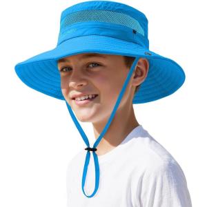 imageKids Sun hat for Girls Boys Outdoor Breathable Sun Protection UPF 50 Cap Wide Brim Summer Beach Bucket hatSky Blue