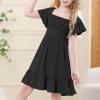 imageAmerican Trends Girls Dress Ruffle Dress Tie Back Short Sleeve Square Neck Off Shoulder Dress for Girls 415 YearsBlack