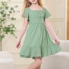 imageAmerican Trends Girls Dress Ruffle Dress Tie Back Short Sleeve Square Neck Off Shoulder Dress for Girls 415 YearsGreen