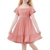 imageAmerican Trends Girls Dress Ruffle Dress Tie Back Short Sleeve Square Neck Off Shoulder Dress for Girls 415 YearsPink
