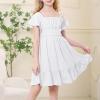 imageAmerican Trends Girls Dress Ruffle Dress Tie Back Short Sleeve Square Neck Off Shoulder Dress for Girls 415 YearsWhite