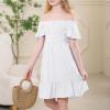 imageAmerican Trends Girls Dress Ruffle Dress Tie Back Short Sleeve Square Neck Off Shoulder Dress for Girls 415 YearsWhite