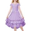 imageAmerican Trends Boho Dress Girls Formal Dress Ruffle Short Sleeve ALine Maxi Dress Elegant Flowy Dress for 613 YearsPurple