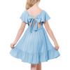 imageAmerican Trends Girls Dress Ruffle Dress Tie Back Short Sleeve Square Neck Off Shoulder Dress for Girls 415 YearsBule