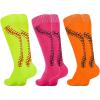 imageAmerican Trends Girls Softball Socks with Stitches 3 Pairs Youth Athletic Softball Socks for Youth Soccer Baseball SocksRose Red  Yellow  Orange