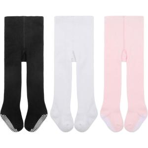 imageAmerican Trends Baby Tights Non Slip Skid Baby Girl Tight Toddler Stocking Pants Cable Knit Infant LeggingsA 3 Pack Black  White  Pink