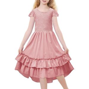 imageAmerican Trends Boho Dress Girls Formal Dress Ruffle Short Sleeve ALine Maxi Dress Elegant Flowy Dress for 613 YearsPink