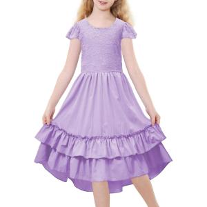 imageAmerican Trends Boho Dress Girls Formal Dress Ruffle Short Sleeve ALine Maxi Dress Elegant Flowy Dress for 613 YearsPurple