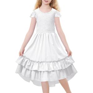 imageAmerican Trends Boho Dress Girls Formal Dress Ruffle Short Sleeve ALine Maxi Dress Elegant Flowy Dress for 613 YearsWhite