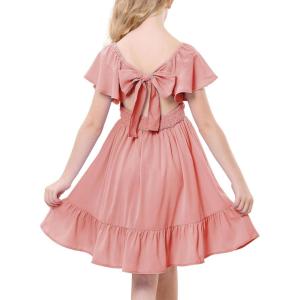 imageAmerican Trends Girls Dress Ruffle Dress Tie Back Short Sleeve Square Neck Off Shoulder Dress for Girls 415 YearsPink