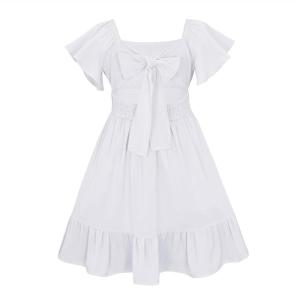 imageAmerican Trends Girls Dress Ruffle Dress Tie Back Short Sleeve Square Neck Off Shoulder Dress for Girls 415 YearsWhite