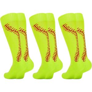 imageAmerican Trends Girls Softball Socks with Stitches 3 Pairs Youth Athletic Softball Socks for Youth Soccer Baseball SocksYellow