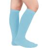 imageAmerican Trends Kids Toddler Soccer Socks Knee High Tube long Socks Three Stripes Uniform Socks for Boys Girls 19 years1 Pack Light Blue