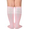 imageAmerican Trends Kids Toddler Soccer Socks Knee High Tube long Socks Three Stripes Uniform Socks for Boys Girls 19 years1 Pack Pink White