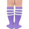 imageAmerican Trends Kids Toddler Soccer Socks Knee High Tube long Socks Three Stripes Uniform Socks for Boys Girls 19 years1 Pack Purple White