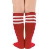 imageAmerican Trends Kids Toddler Soccer Socks Knee High Tube long Socks Three Stripes Uniform Socks for Boys Girls 19 years1 Pack Red White