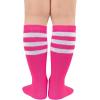 imageAmerican Trends Kids Toddler Soccer Socks Knee High Tube long Socks Three Stripes Uniform Socks for Boys Girls 19 years1 Pack Rose Pink White