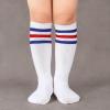 imageAmerican Trends Kids Toddler Soccer Socks Knee High Tube long Socks Three Stripes Uniform Socks for Boys Girls 19 years1 Pack White Blue Red
