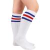 imageAmerican Trends Kids Toddler Soccer Socks Knee High Tube long Socks Three Stripes Uniform Socks for Boys Girls 19 years1 Pack White Blue Red