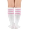 imageAmerican Trends Kids Toddler Soccer Socks Knee High Tube long Socks Three Stripes Uniform Socks for Boys Girls 19 years1 Pack White Pink
