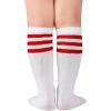 imageAmerican Trends Kids Toddler Soccer Socks Knee High Tube long Socks Three Stripes Uniform Socks for Boys Girls 19 years1 Pack White Red