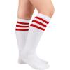 imageAmerican Trends Kids Toddler Soccer Socks Knee High Tube long Socks Three Stripes Uniform Socks for Boys Girls 19 years1 Pack White Red