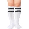 imageAmerican Trends Kids Toddler Soccer Socks Knee High Tube long Socks Three Stripes Uniform Socks for Boys Girls 19 years2 Pack Black WhiteWhite Black