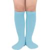imageAmerican Trends Kids Toddler Soccer Socks Knee High Tube long Socks Three Stripes Uniform Socks for Boys Girls 19 years1 Pack Light Blue