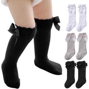 imageAmerican Trends Baby Girls Knee High Socks Ruffle Socks NewbornInfantBabyToddler Tube Long Socks 03TA Blackwhitegray