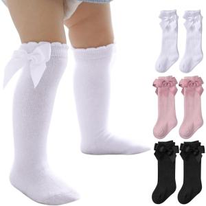 imageAmerican Trends Baby Girls Knee High Socks Ruffle Socks NewbornInfantBabyToddler Tube Long Socks 03TA Blackwhitepink