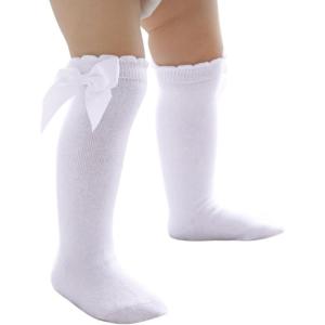 imageAmerican Trends Baby Girls Knee High Socks Ruffle Socks NewbornInfantBabyToddler Tube Long Socks 03TA White