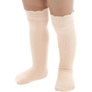 imageAmerican Trends Baby Girls Knee High Socks Ruffle Socks NewbornInfantBabyToddler Tube Long Socks 03TBeige
