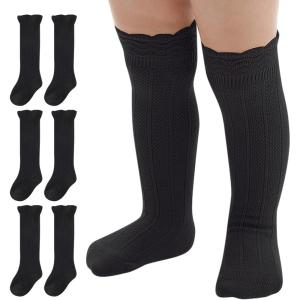 imageAmerican Trends Baby Girls Knee High Socks Ruffle Socks NewbornInfantBabyToddler Tube Long Socks 03TBlack 3pack