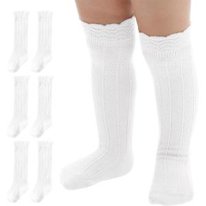 imageAmerican Trends Baby Girls Knee High Socks Ruffle Socks NewbornInfantBabyToddler Tube Long Socks 03TWhite 3pack