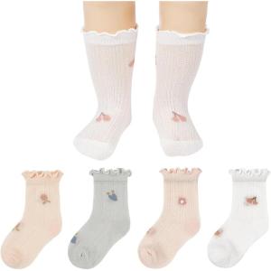 imageAmerican Trends Baby Girls Socks Toddler Anti Slip Non Socks Cotton Little Girls Frilly Dress Socks Crew SocksPinkgreywhiteorange