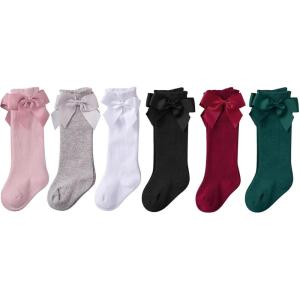 imageAmerican Trends Baby Knee High Socks Girls Tube Long Socks Boys Newborn Infants Toddlers Ruffled Socks06pcs Blackwhitegreypinkreddark Green
