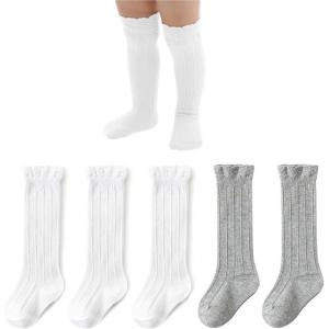 imageAmerican Trends Baby Knee High Socks Girls Tube Long Socks Boys Newborn Infants Toddlers Ruffled Socks5 Pack Grey  White