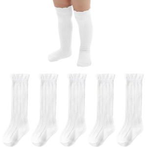 imageAmerican Trends Baby Knee High Socks Girls Tube Long Socks Boys Newborn Infants Toddlers Ruffled Socks5 Pack White