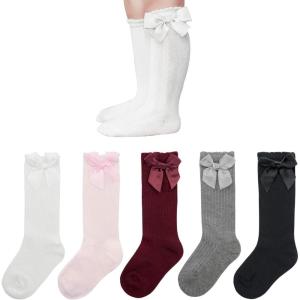 imageAmerican Trends Baby Knee High Socks Girls Tube Long Socks Boys Newborn Infants Toddlers Ruffled SocksC 5 Pack Bowknot