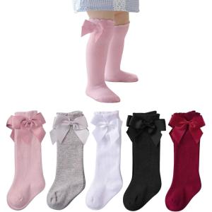 imageAmerican Trends Baby Knee High Socks Girls Tube Long Socks Boys Newborn Infants Toddlers Ruffled SocksE 5 Pack Cute Bow Knot